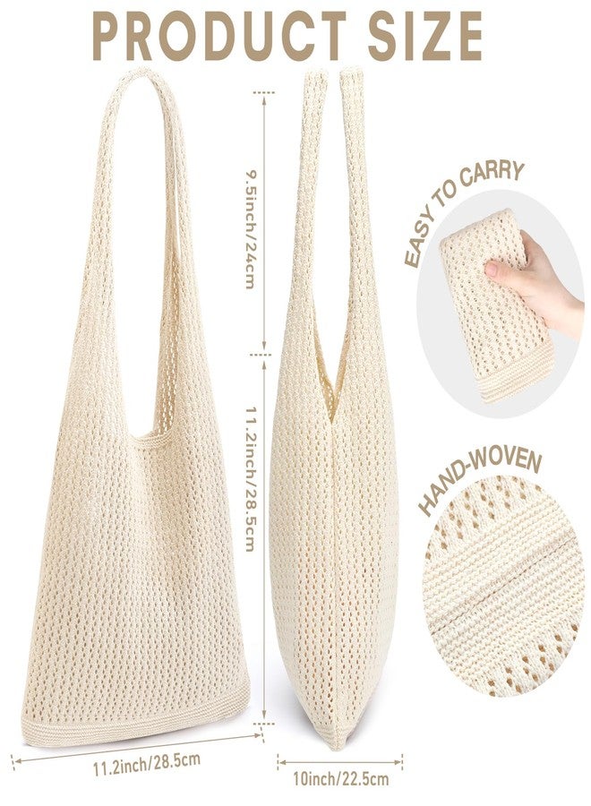 EIMMBD Crochet Bags for Women Beach Totes Bags Aesthetic Summer Tote Shoulder Hippie Bag Knit Bag(Beige) - Image 4